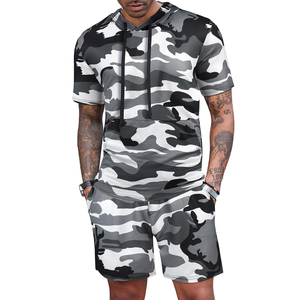 2025 ropa de calle personalizada algodón Jogging ropa deportiva gimnasio chándal y pantalones cortos de 2 piezas chándal hombres conjunto con capucha - Product Image 2