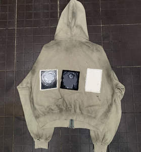 Sudadera con capucha desgastada vintage personalizada OEM al por mayor-100% algodón lavado ácido de peso pesado logotipo bordado cremallera de gran tamaño para hombres - Product Image 4