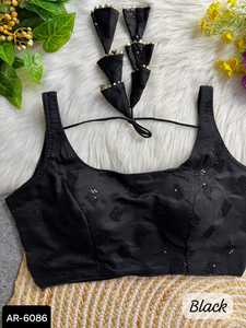 Blusa de seda Vichitra de estilo moderno indio, trabajo de secuencia de bordado pesado, ropa de boda confeccionada suave pura - Product Image 5