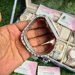 Wholesale Quartz Silver Watch Mens Iced Out Full Diamond Stainless Steel Luxury Hip Hop Bling <b>Waterproof</b> <b>Wristwatch</b> - Product Image 3