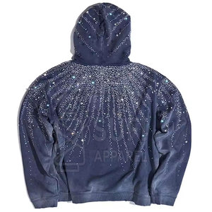 Sweat-shirts à capuche en coton 100% de haute qualité à étiquette privée, avec strass, couleurs et logo personnalisés, commandes en gros, écologiques et respirants - Product Image 2