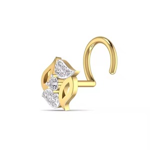 18KT Yellow Rose & <b>White</b> <b>Gold</b> Fine Body Jewelry 0.07CT Lab Grown Diamond Leafy Shaped <b>Nose</b> <b>Ring</b> for Women Wedding Occasion - Product Image 4