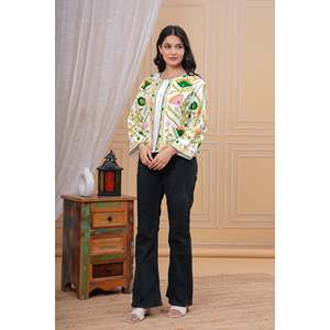 Handmade Indian Cotton Quilted <b>Jacket</b> Ladies Floral Print Coat Reversible Feathers Varsity Boho <b>Short</b> Long Winter Autumn - Product Image 6