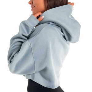 Haut à capuche court pour femme 100% coton, manches longues, vêtements décontractés, mode, hauts à capuche courts en coton, vente en gros OEM, directement de l'usine - Product Image 3