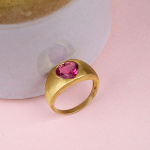 Anillo de plata con piedra rosa en forma de corazón oro Vermeil 925 conjunto de bisel de plata esterlina anillo ajustable anillos de piedra de nacimiento hechos a mano - Product Image 2