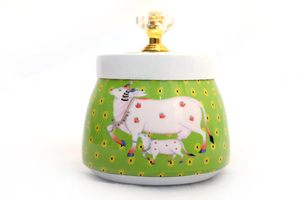 Tapa de olla de cerámica de diseño tradicional indio de lujo, contenedor de almacenamiento decorativo multiusos pintado a mano para botellas de almacenamiento, tarros - Product Image 4