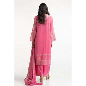 Traje de Chifón Rosa de 3 Piezas para Mujer, Bordado con Decoración de Botones - Product Image 3