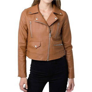 Chaqueta de cuero de motocicleta de color sólido con cuello levantado, chaqueta de cuero grande, chaqueta de mujer a la venta - Product Image 2