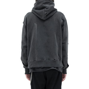 Custom hip hop Streetwear Hole hoodies 100% algodón peso pesado Oversized Old Wash Pullover Hole distressed vintage DDP Envío - Product Image 2
