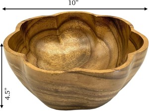 ชามเสิร์ฟทำจากไม้อะคาเซียทรงกลมขนาด10 "ชามไม้แกะสลักด้วยมือสำหรับตกแต่งอาหารสลัดผลไม้ข้าวโพดคั่ว - Product Image 3