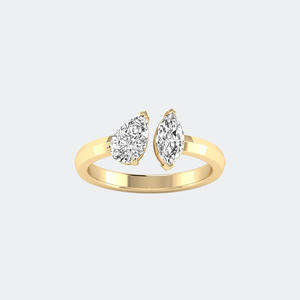 Anillo Toi Et Moi con Corte Marquesa y Pera de 1.30CTW, Diamante Cultivado en Laboratorio, Color D E F, Claridad VVS VS, Oro Blanco, Oro Rosa, Joyería Fina para Mujer - Product Image 1
