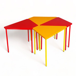 Set of 4 Modern Trapezoidal Modular <b>Tables</b> for Outdoor & School Dining <b>Foldable</b> & Durable Rubber Wood <b>with</b> Iron <b>Legs</b>-KGD034 - Product Image 1