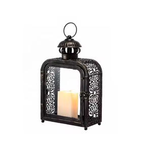 Linterna de metal hecha a mano con patrón de vidrio transparente Linterna agradable para decoración de iluminación de centro de mesa de Navidad y boda - Product Image 1