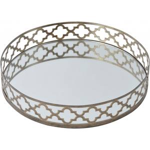 Plateau miroir Décoration de table Pièce maîtresse Décoration Miroir décoratif de luxe en métal doré Forme ronde Ensemble de plateaux de service - Product Image 6