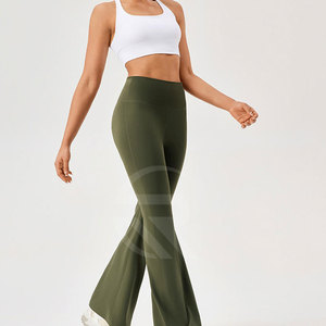 Custom Logo Printed Knitted <b>Flared</b> <b>Leggings</b> Elastic <b>Waist</b> Breathable Eco-Friendly Gym Wear OEM Service Factory Direct Sale - Product Image 3