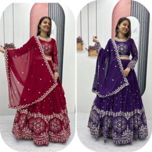 Georgette Lehenga Choli de renard de qualité supérieure pour les mariages et les événements avec paillettes Zari et pierre disponible au meilleur prix - Product Image 3