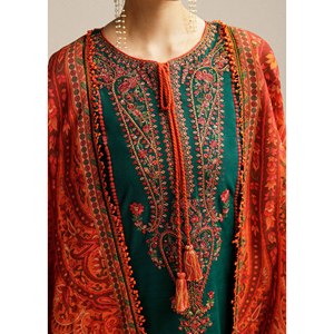 Conjunto de 3 Piezas de Tela Satén HUSSAIN REHAR, Camisa Bordada Dhanak, Chal Estampado Courtrai, Pantalones - Product Image 2