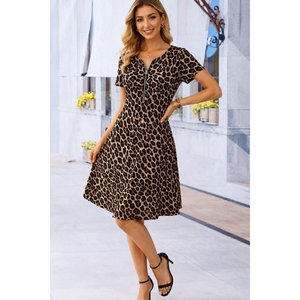 Vestido Midi Supreme de Manga Corta para Mujer con Cuello con Cremallera y Estampado de Leopardo, 34667 - Leopardo - Product Image 2