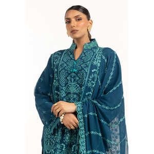 Traje de verano bordado de gasa color verde azulado para mujer - Product Image 1