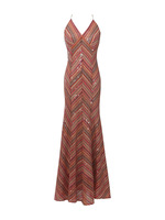 Nouvelle Robe Longue Vintage Été 2026 pour Femme, Imprimé Flamme Rouge et Marron, en Satin, Col Halter, Dos Nu, Robe de Soirée Tricotée pour Fête
