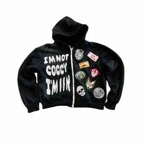 Sudadera con Capucha de Alta Calidad Estilo Y2K, Gruesa, Larga, con Bordado, de Poliéster/Algodón, con Estampado por Transferencia de Calor, con Cierre, para Hombre, con Diseño Gráfico - Product Image 1