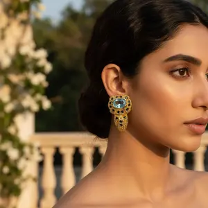 Women's Fine Jewelry 18K Gold Plated <b>Drop</b> <b>Earrings</b> with Blue Topaz <b>Sapphire</b> Pearl Diamond Trendy Flower Shape - Product Image 1