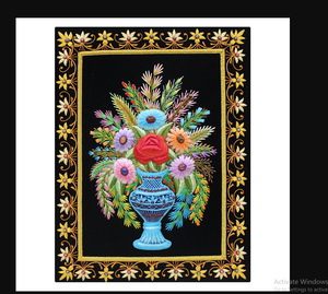 Zari แจกันดอกไม้ปักผนังลายด้วยอัญมณี Zari วัสดุผ้าปักด้วยมือตกแต่งบ้านที่หรูหรา - Product Image 2