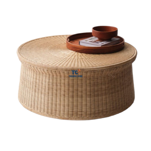 Venta al por mayor de lujo de color natural anidamiento redondo de ratán bambú mesa de centro y mesa de comedor muebles para el hogar - Product Image 6