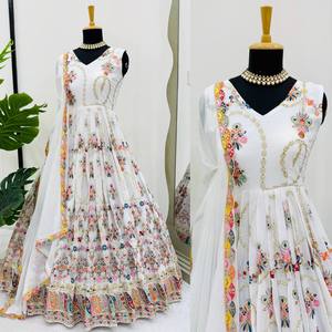 Ensemble coordonné trois pièces de luxe élégant, confectionné en tissu imitation georgette avec des broderies complexes et des sequins pour femmes - Product Image 6