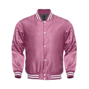 Veste universitaire en satin rose bordeaux, style High Street, avec lettres de collège, en cuir véritable de qualité supérieure, pour l'hiver - Product Image 1