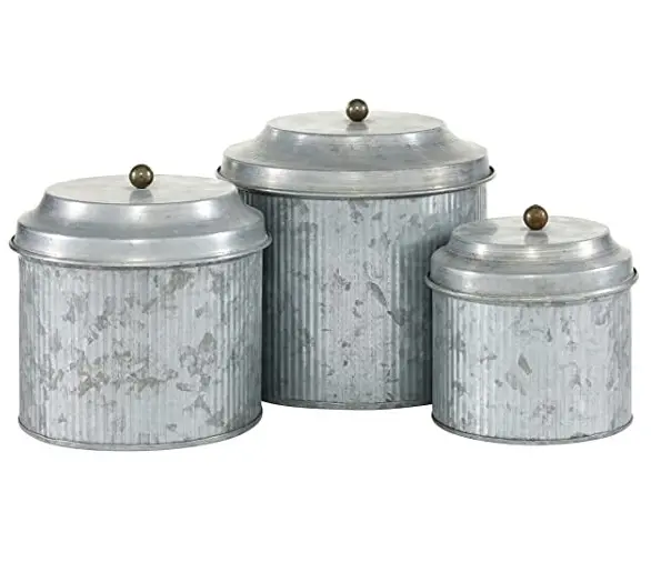 Ibbed esesign taintainless teteel galvanizado iniiniitchen ittorage Jar para Sugar EA offee asasala Container 3 PC