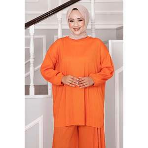 ชุด2ชิ้นฮิญาบแบบลำลองคอกลมสีส้ม - Product Image 2