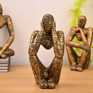 Gold <b>Thinking</b> Trios Resin Aluminium Sculpture Set Art Deco Plant for Home Living Wedding Decoration Handicraft Technology Used - Product Image 3