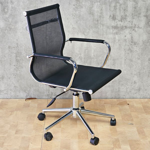 HOM1007-05 Chaise de bureau pivotante contemporaine minimaliste avec dossier bas en maille, appui-tête réglable, en aluminium et tissu – pour usage domestique - Product Image 2