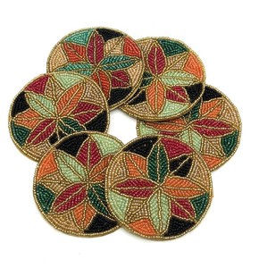 Handmade beaded coaster <b>Decorative</b> coaster Beaded <b>table</b> mat Beaded placemat Beaded drink holder Beaded fabric coaster <b>Accessory</b> - Product Image 4