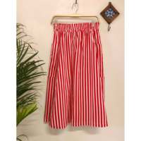 Jupe midi rouge multi-tailles pour femme, confortable et respirante, 100 % coton, coupe trapèze, avec poches, fente formelle, taille élastique