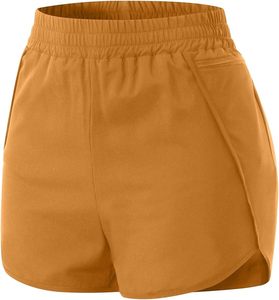 Pantalones cortos elásticos de cintura alta para mujer, estilo sexy para discoteca, conjunto de pantalones cortos de yoga a la moda, color camel sólido, transpirables y que absorben la humedad. - Product Image 4