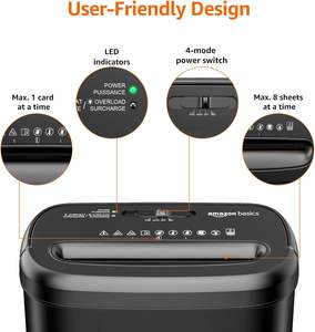 Déchiqueteuse de papier et de cartes de crédit haute sécurité à coupe croisée, 8 feuilles, avec sécurité P-4, arrêt automatique - Product Image 2