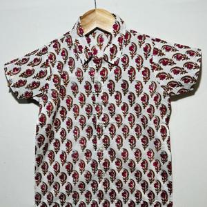 Chemise décontractée en coton à imprimé floral pour garçons, avec col |   Chemise à manches courtes boutonnée pour l'été - Product Image 2