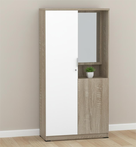 Armoire élégante à deux portes avec miroir et rangement pour le maquillage en brun sanremo et blanc, fabriquée en panneaux de particules de qualité supérieure - Product Image 5