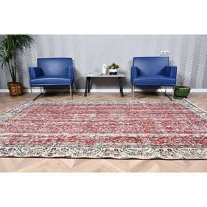 พรมขนาด 5.5x8.9 ฟุต, พรมตุรกีโบราณ, พรมลายสัตว์สีแดงขาว - Product Image 1