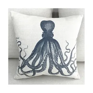 Gedruckter kunden spezifischer Druck Octopus Linen Square Throw Kissen bezug Dekorativer Kissen bezug für Sofa