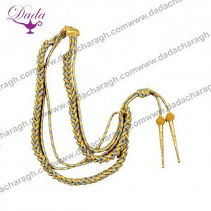 Aiguillette Bleu Marine Soyeux avec Etiquettes Argent Bandes Et Corde Torsadée Aiguillette Tressée Pour Robe De Cérémonie Ou Uniformes De Parade - Product Image 4