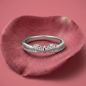 Jeulia Sterling Silver Double-Row Bow <b>Ring</b> with Princess Cut Gemstone - Product Image 4