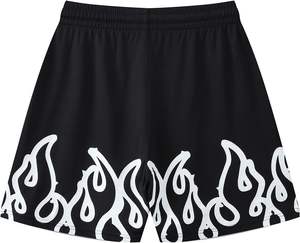 Maillots de basket personnalisés verts avec imprimé flamme blanche, en tissu mesh sublimé, respirant, avec cordon de serrage élastique à la taille, grandes tailles - Product Image 6