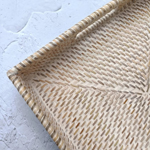 ถาดเสิร์ฟหวายแฮนด์เมด, ถาดหวายสี่เหลี่ยมผืนผ้าล้างสีขาวพร้อมที่จับตัด, ถาดอาหารเช้า - Product Image 6