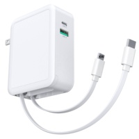 Cargador Rápido HNT 40W 4 en 1 USB-C+A con 2 Cables Retráctiles, Adaptador de Viaje Universal para Teléfono Móvil con Material Ignífugo