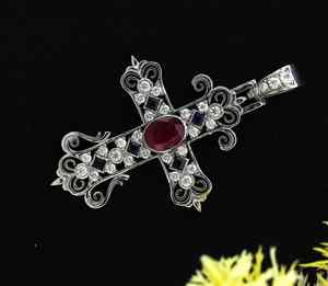 925 <b>Silver</b> 14K Gold Plated/Rhodium Plated Vintage Filigree <b>Cross</b> Iced Moissanite Custom Religious Christian <b>Pendant</b> Charms - Product Image 2