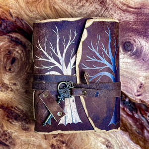 Embossed <b>Tree</b> of Life Leather Journal Handmade key lock Grimoire Deckle Vintage Paper Book of Shadows Spell softcover Notebook - Product Image 5