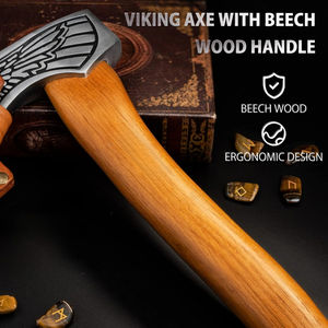 Hache à tête en acier à haute teneur en carbone, motif Valkyrie gravé, hache barbue, manche en bois, prise en main parfaite, qualité industrielle, personnalisable pour le bricolage - Product Image 5